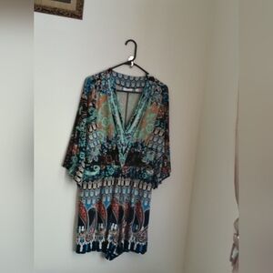 New York & Company Romper Women Medium Multicolor Bohemian Resort Vacation Y2K